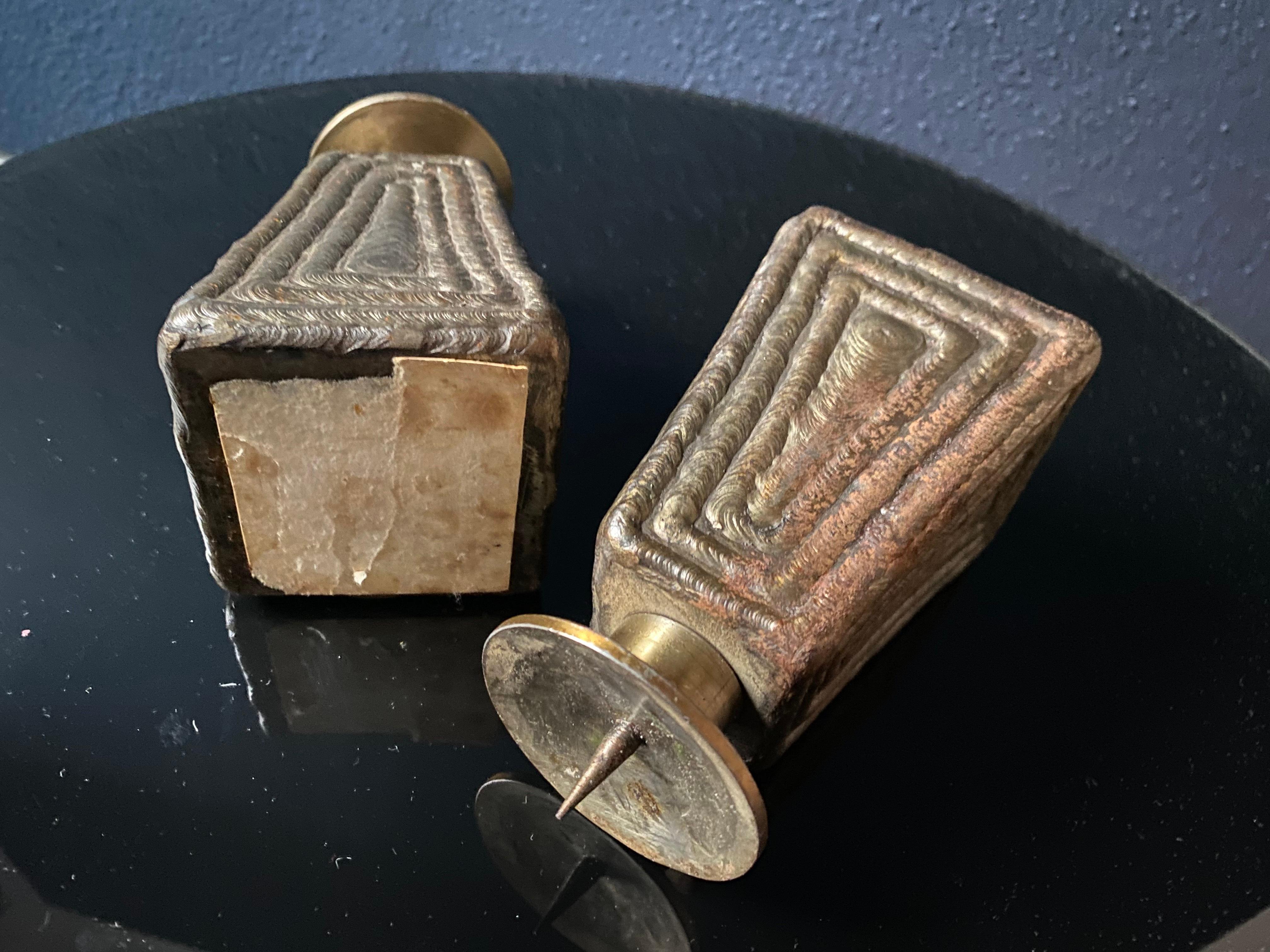 Decorative Pair of Brutalist Candle Sticks For Sale 2