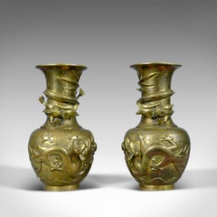Dekoratives Paar chinesischer Vasen aus Bronze:: Drachen:: 20. Jahrhundert Orientalische Kunst