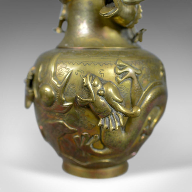 Decorative Pair of Chinese Vases in Bronze, Dragons, 20th Century Oriental Art at 1stDibs
