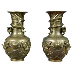 Decorative Pair of Chinese Vases in Bronze, Dragons, 20th Century Oriental Art