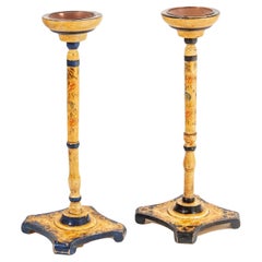 Antique Decorative Pair of Floor Standing Ashtrays Floral Decoration with Copper Inserts