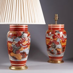 Decorative Pair of Japanese 20th Century Vases Mounted as Table Lamps