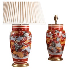 Decorative Pair of Japanese 20th Century Vases Mounted as Table Lamps