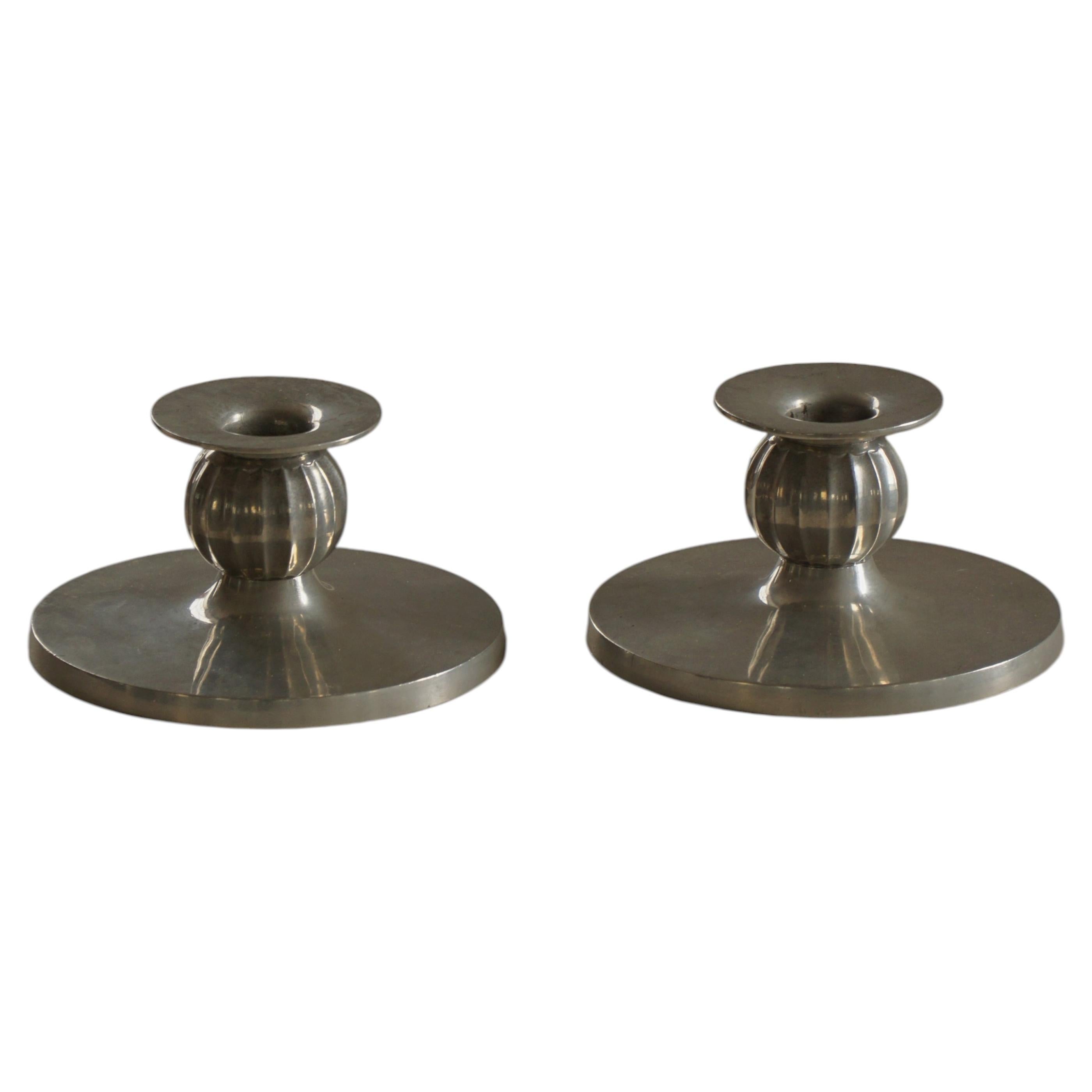 Decorative Pair of Just Andersen Candlesticks, Denmark, Early-20th Century