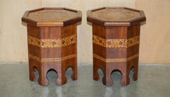 DECORATIVE PAIR OF LIBERTY's LONDON MOROCCAN INLAY SIDE END LAMP WINE TABLES