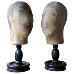 Retro Decorative Pair of Mannequin Shop Display Heads as a Flapper & Dandy