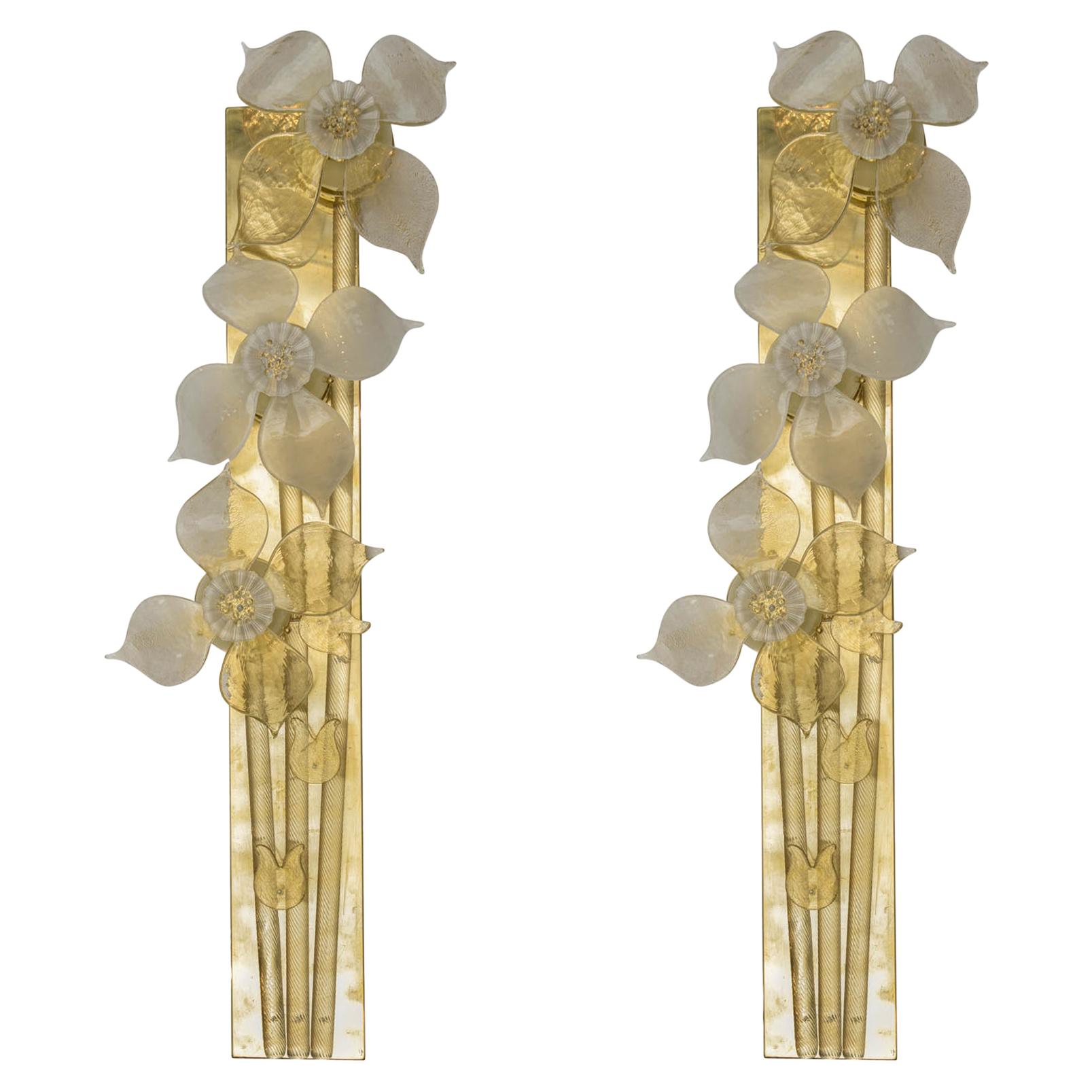 Decorative Pair of Murano Glass Sconces For Sale