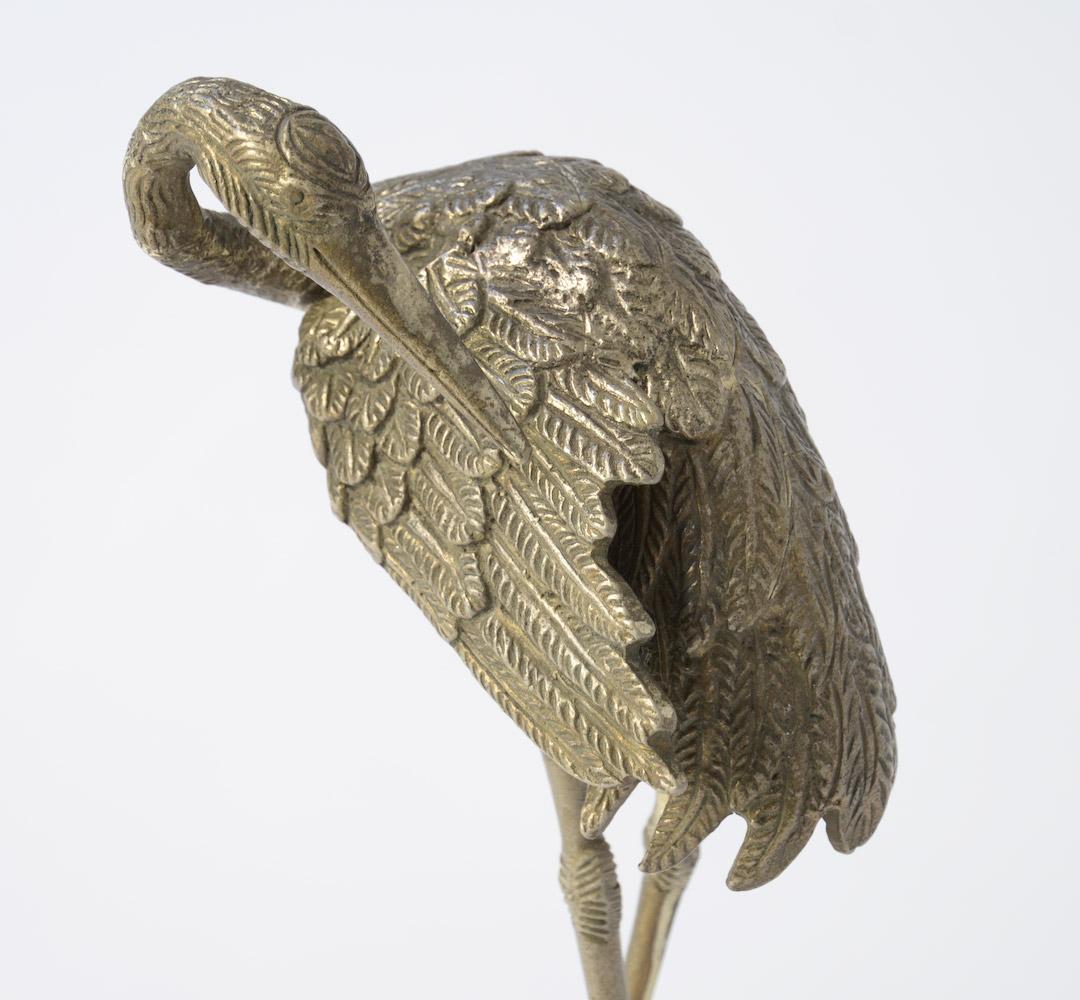 Decorative Pair of Nickel-Plated Brass Crane Bird Sculptures 2