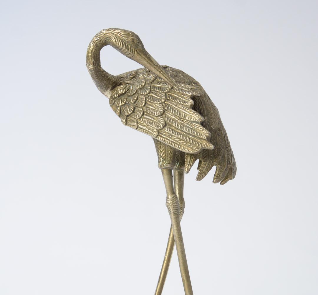 Decorative Pair of Nickel-Plated Brass Crane Bird Sculptures 5