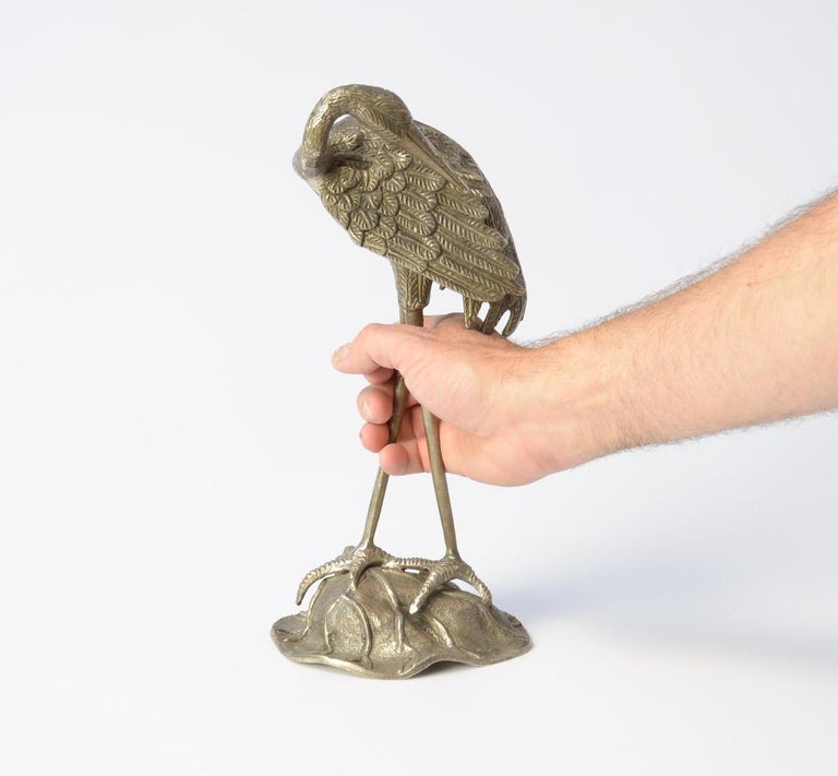 Decorative Pair of Nickel-Plated Brass Crane Bird Sculptures at 1stDibs ...