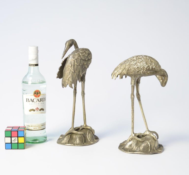 Decorative Pair of Nickel-Plated Brass Crane Bird Sculptures at 1stDibs ...