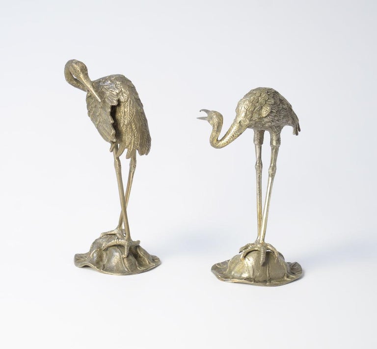 Decorative Pair of Nickel-Plated Brass Crane Bird Sculptures at 1stDibs ...