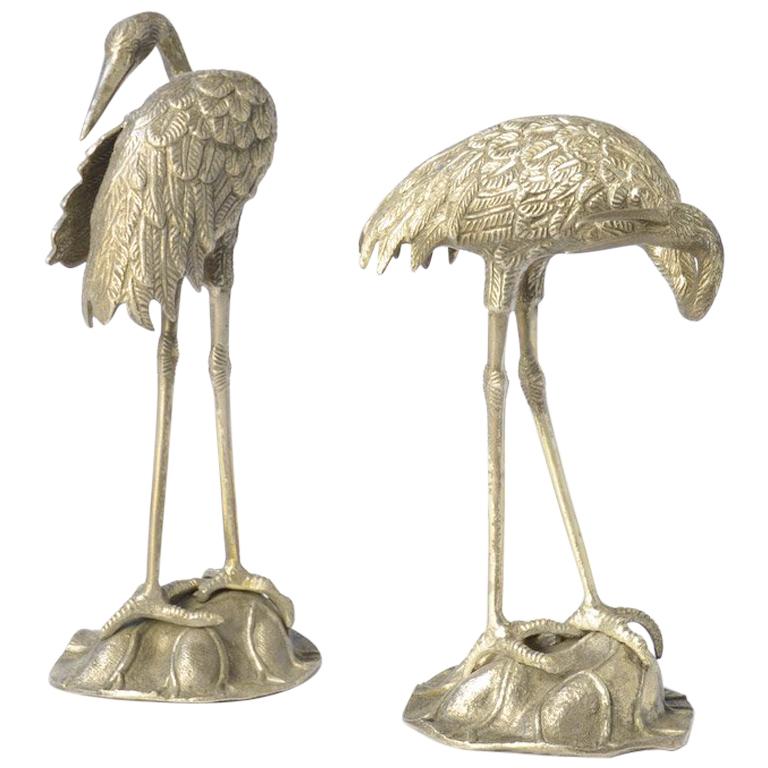Decorative Pair of Nickel-Plated Brass Crane Bird Sculptures at 1stDibs ...