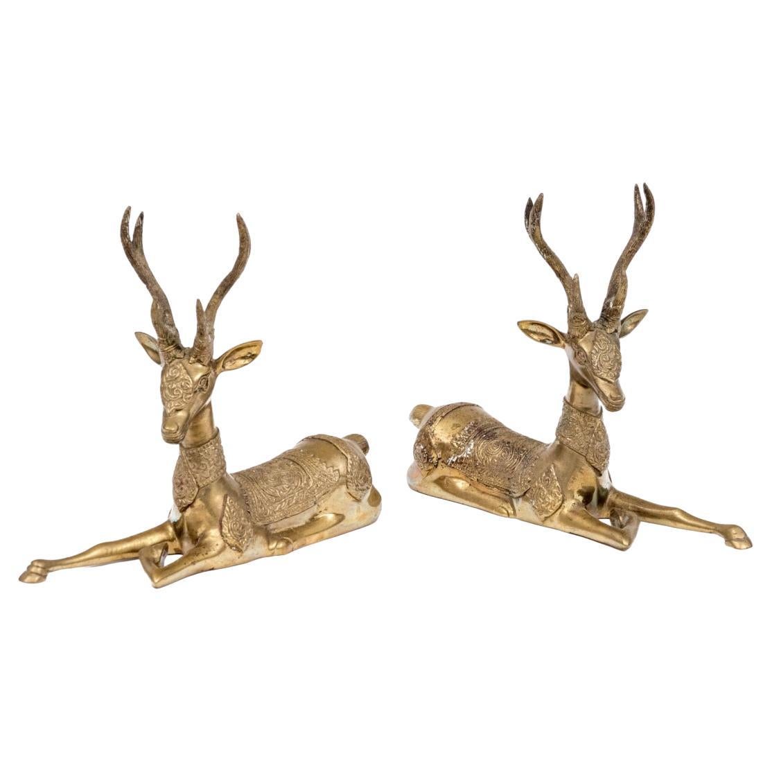 Decorative Pair Of Opposing Brass Table Top Deer