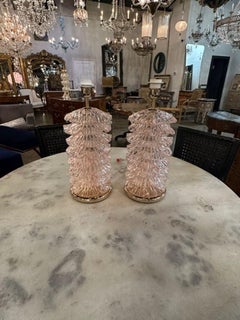 Decorative Pair of Pink Murano brass "Ruffle" Lamps