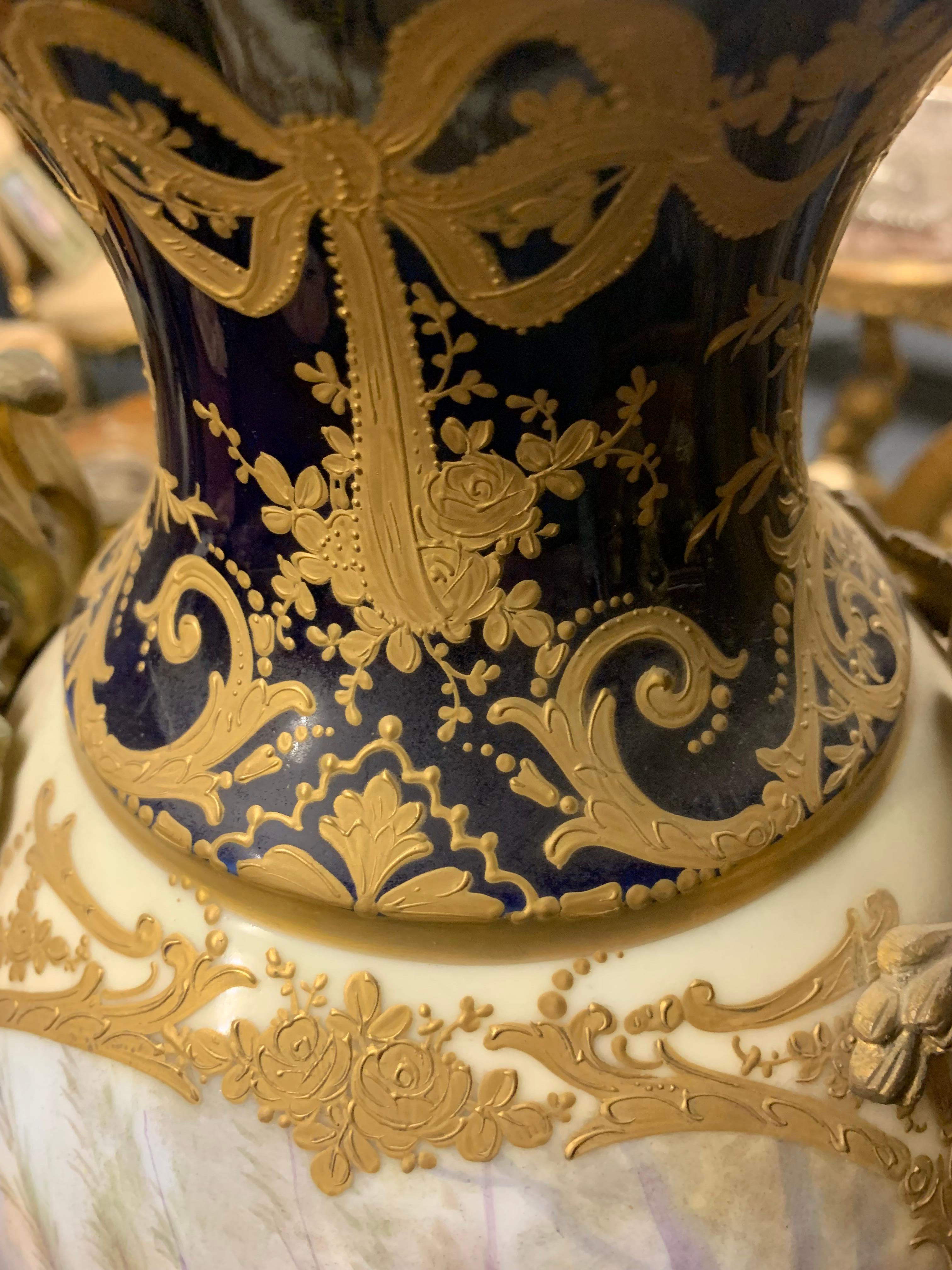 Decorative Pair of Vase in Sevres Porcelain with Ormolu Bronze For Sale 2
