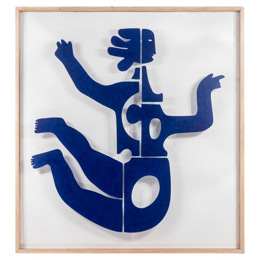 Decorative panel “Eva” in blue lacquered metal. Contemporary work.