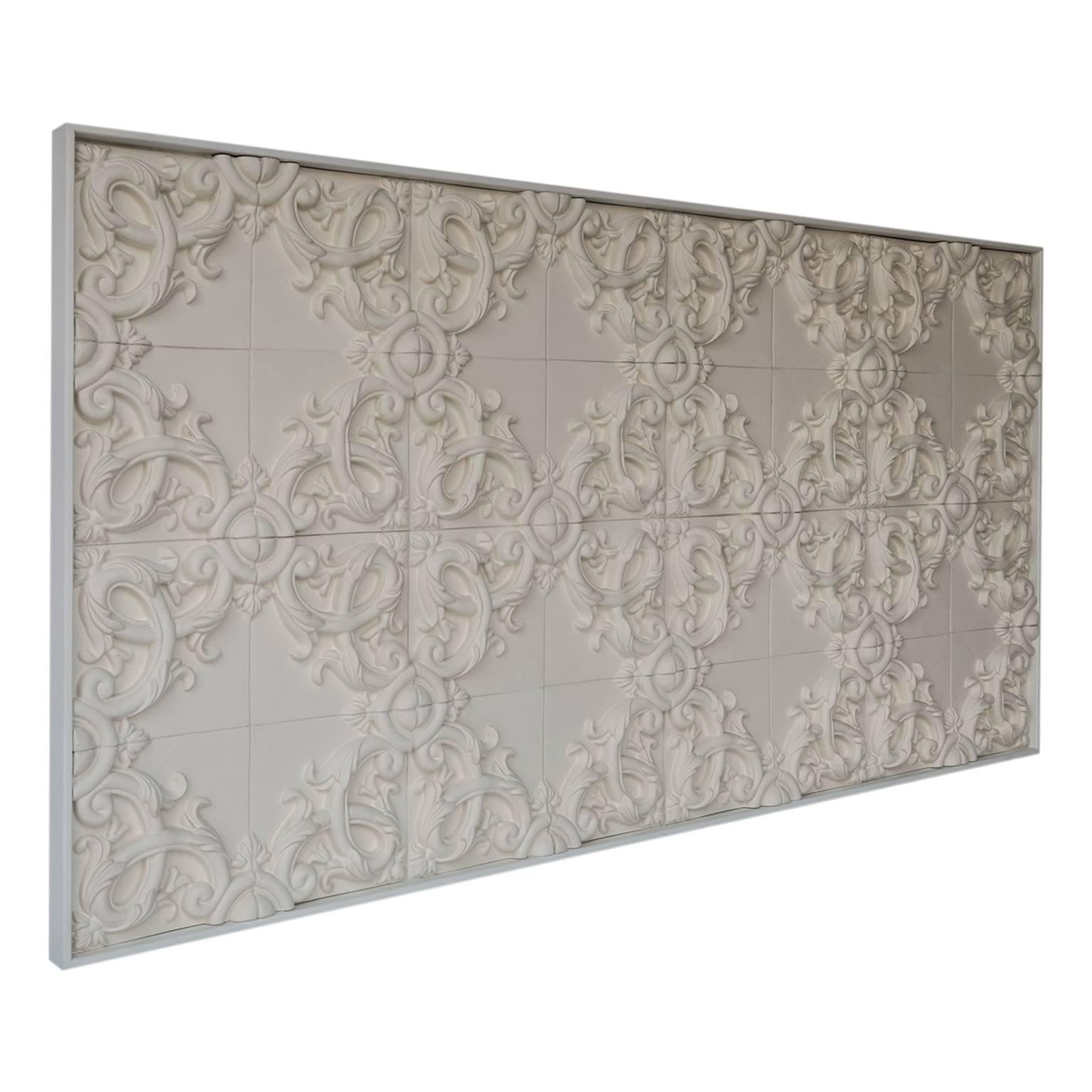 Painted Decorative Panel in Three-Dimensional Baroque Ceramic, Customizable, Acanto For Sale