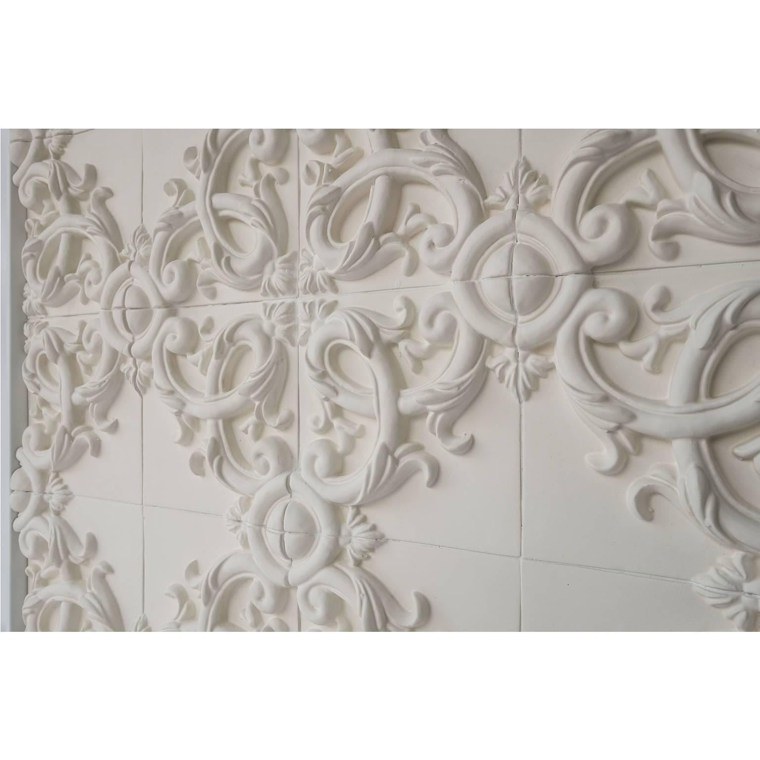 Italian Decorative Panel in Three-Dimensional Baroque Ceramic, Customizable, Acanto For Sale