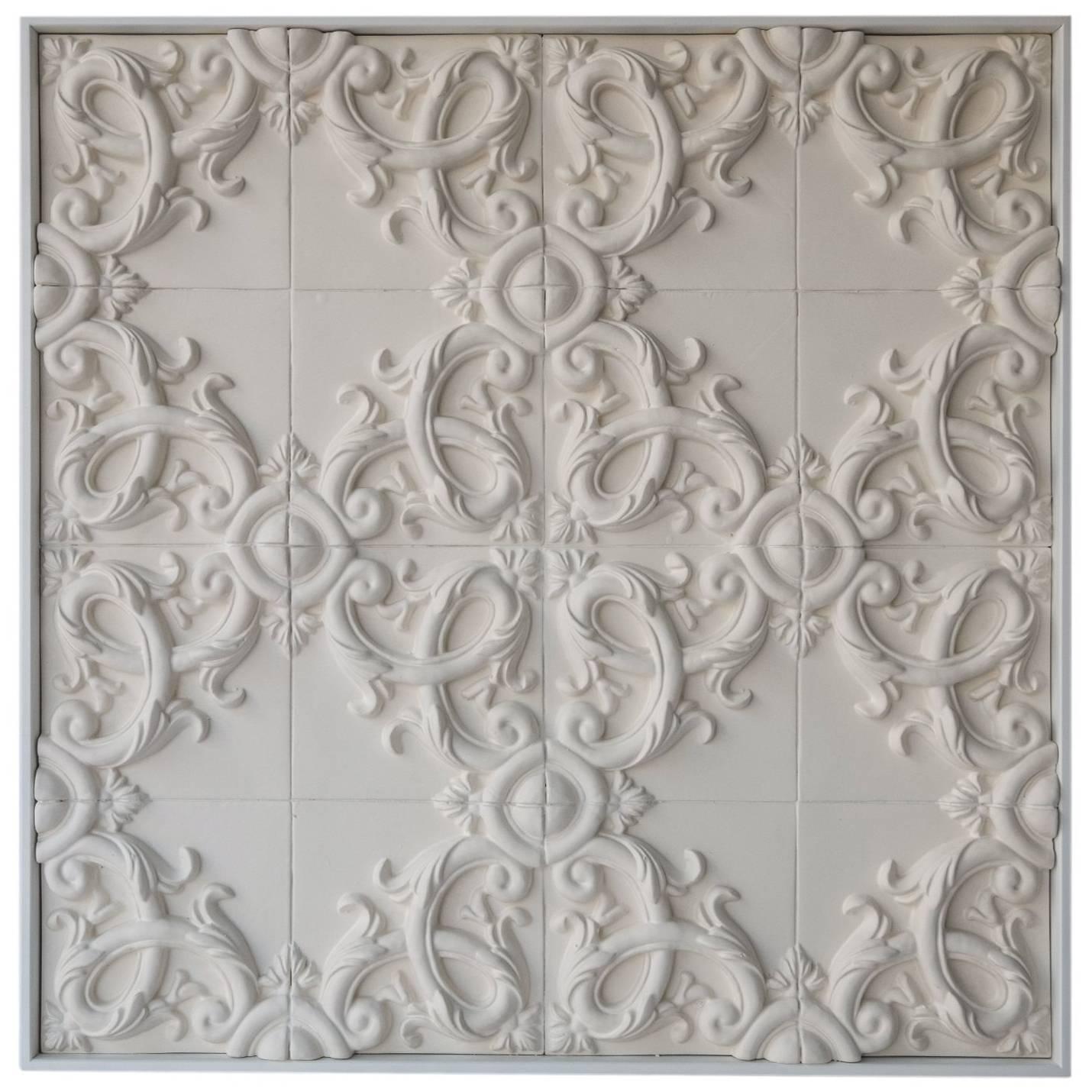 Decorative Panel in Three-Dimensional Baroque Ceramic, Customizable, Acanto For Sale