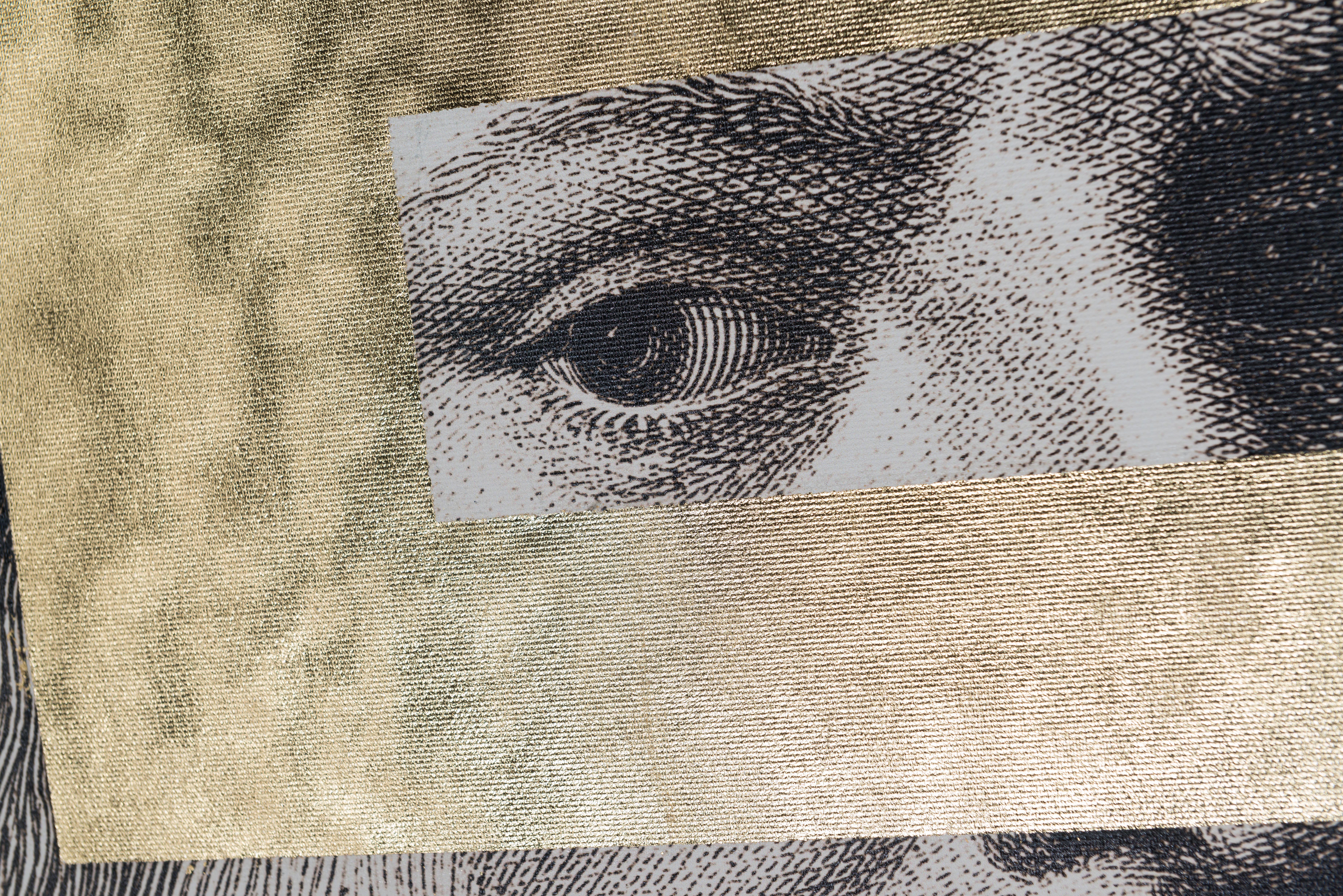 italien Panneau décoratif Leonardo Eye, toile imprimée et décoration à feuilles d'or, Italie en vente