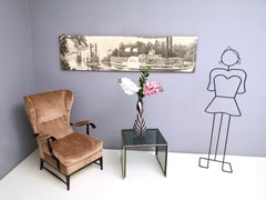 Panel Decorativo Vintage con una Escena Americana sobre un Tablero de Madera