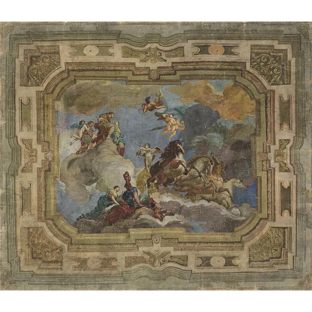 Romantic Decorative Panoramic Wallpaper look like a Scène Céleste in Antique Style For Sale