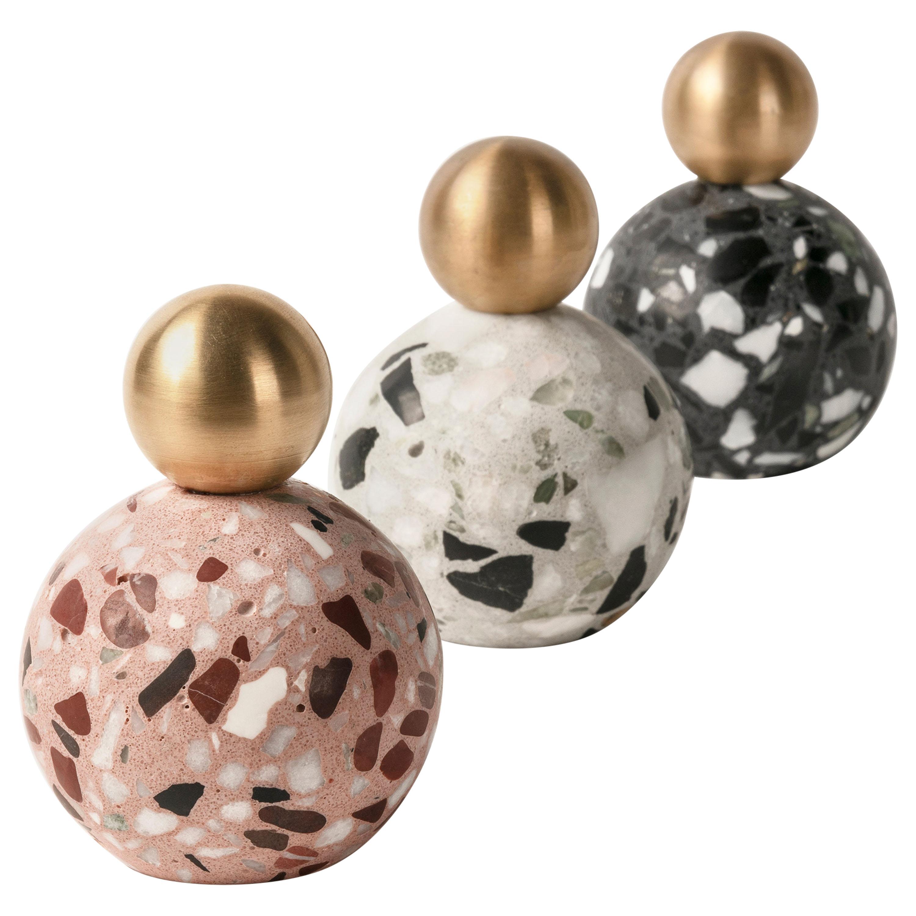 Decorative Paperweights '8' in Black / White / Red Terrazzo For Sale