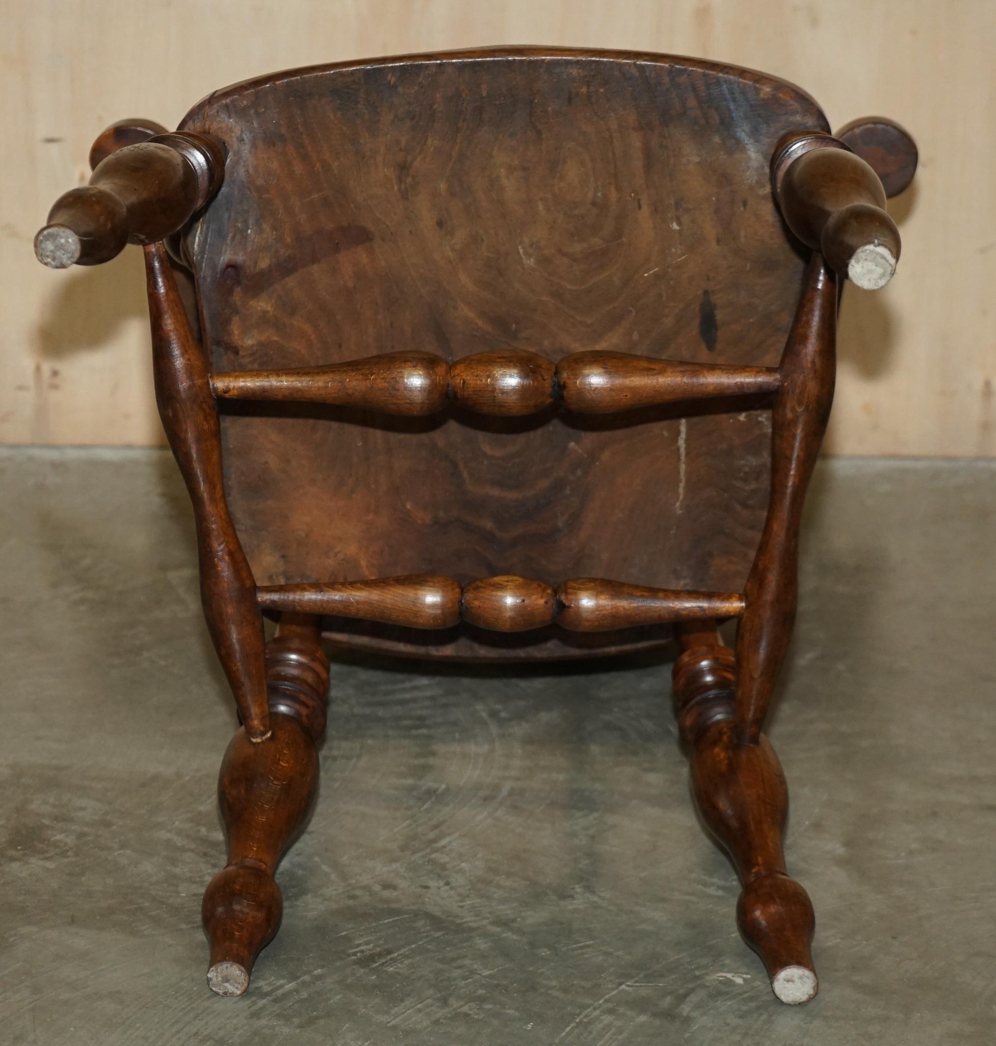 Decorative Patina Antique Edwardian Sold Elm Bow Back Smokers Captains Armchair For Sale 11