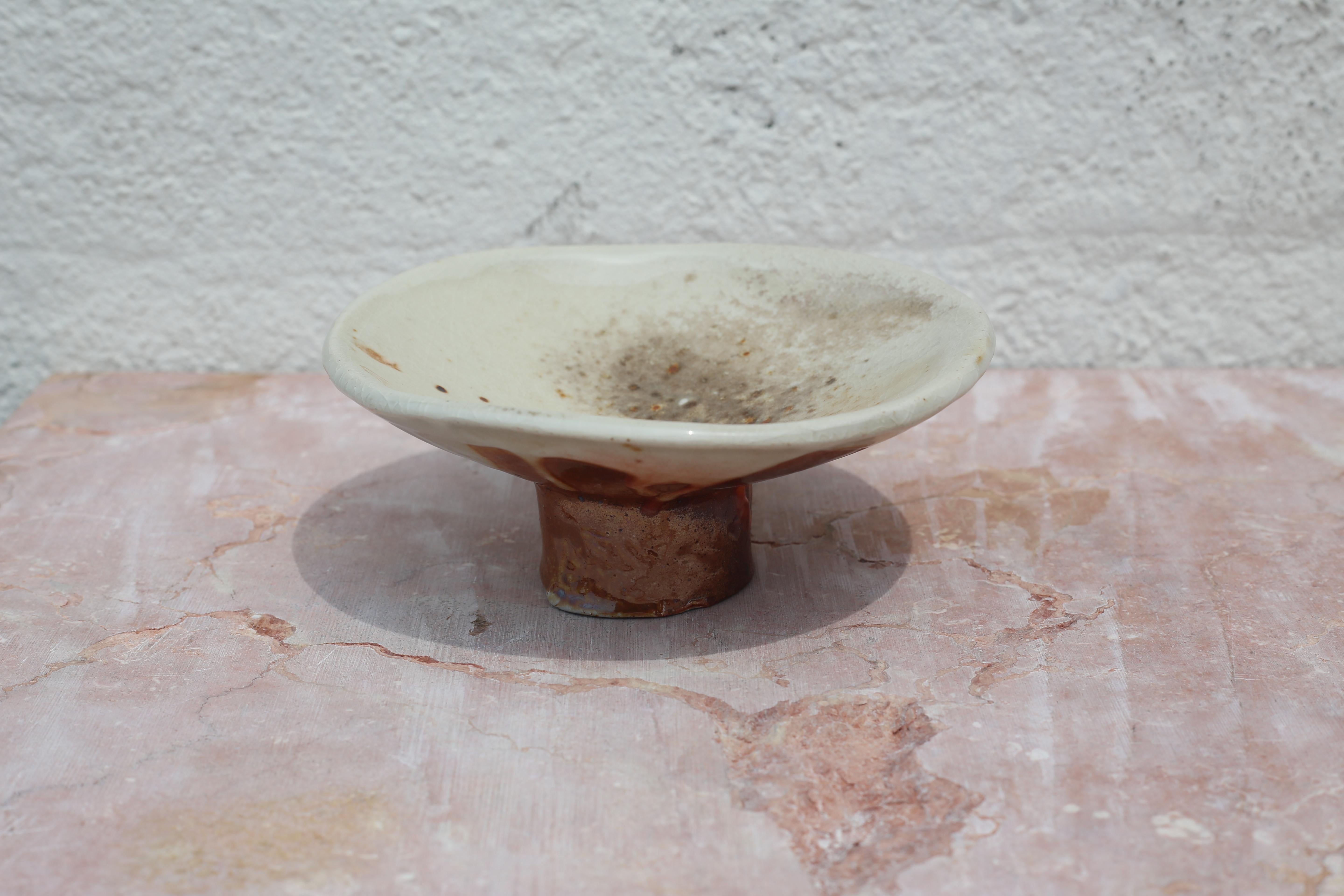 Decorative Pedestal Bowl, Hand-Built Wood-Fired Stoneware In New Condition For Sale In Brooklyn, NY