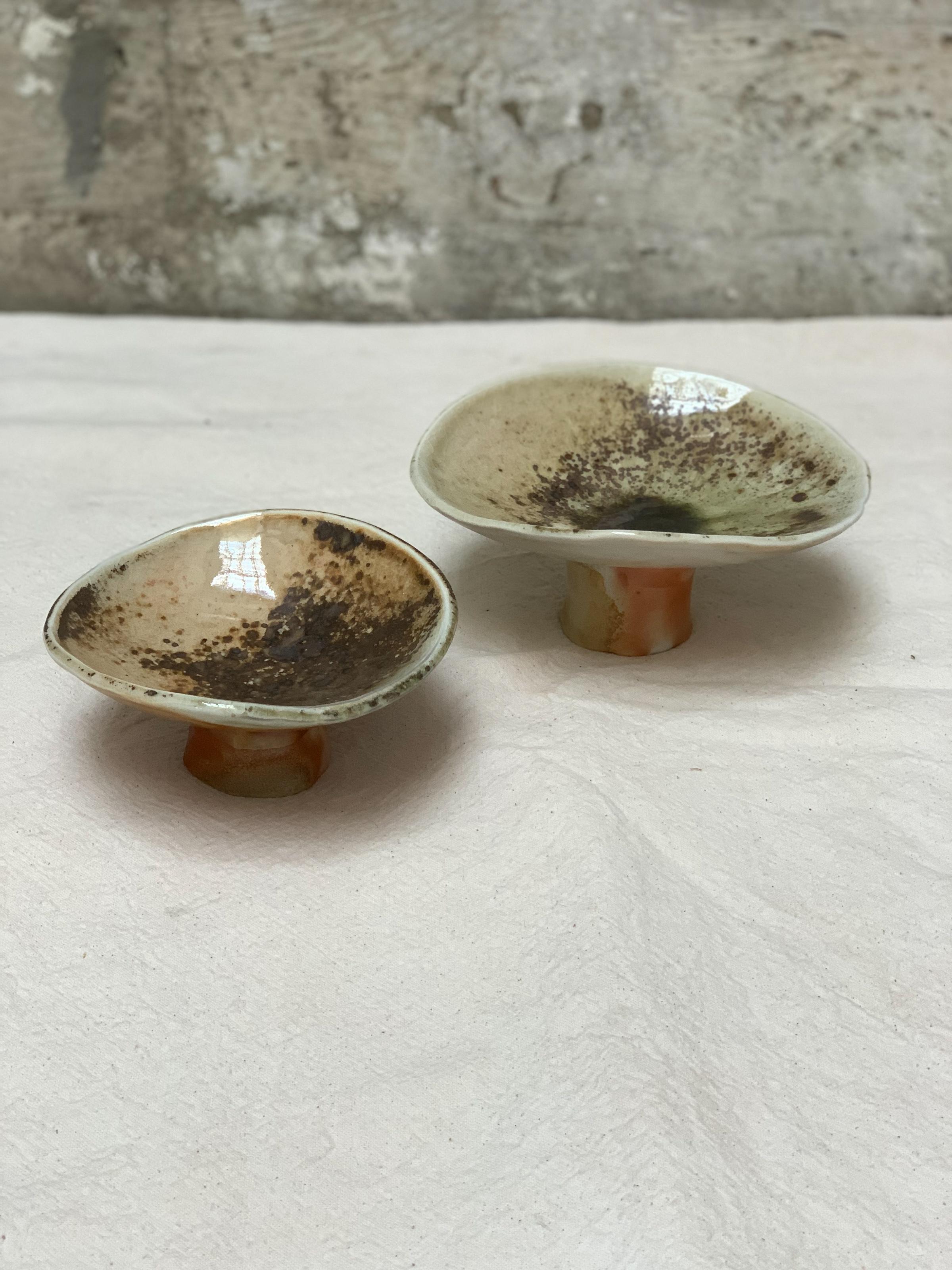 Decorative Pedestal Bowls, Hand-Built Wood-Fired Porcelain For Sale 5