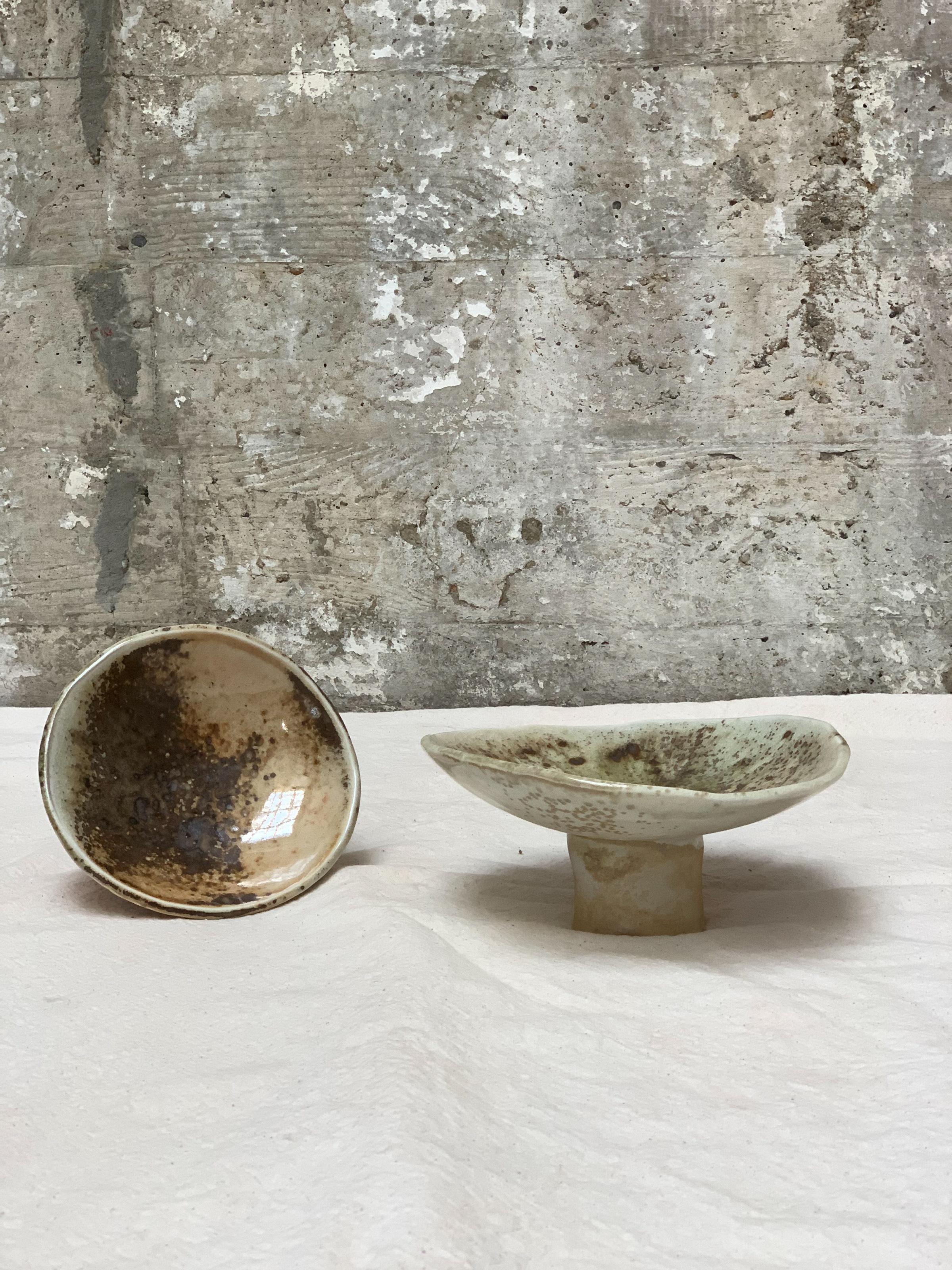 Decorative Pedestal Bowls, Hand-Built Wood-Fired Porcelain For Sale 2