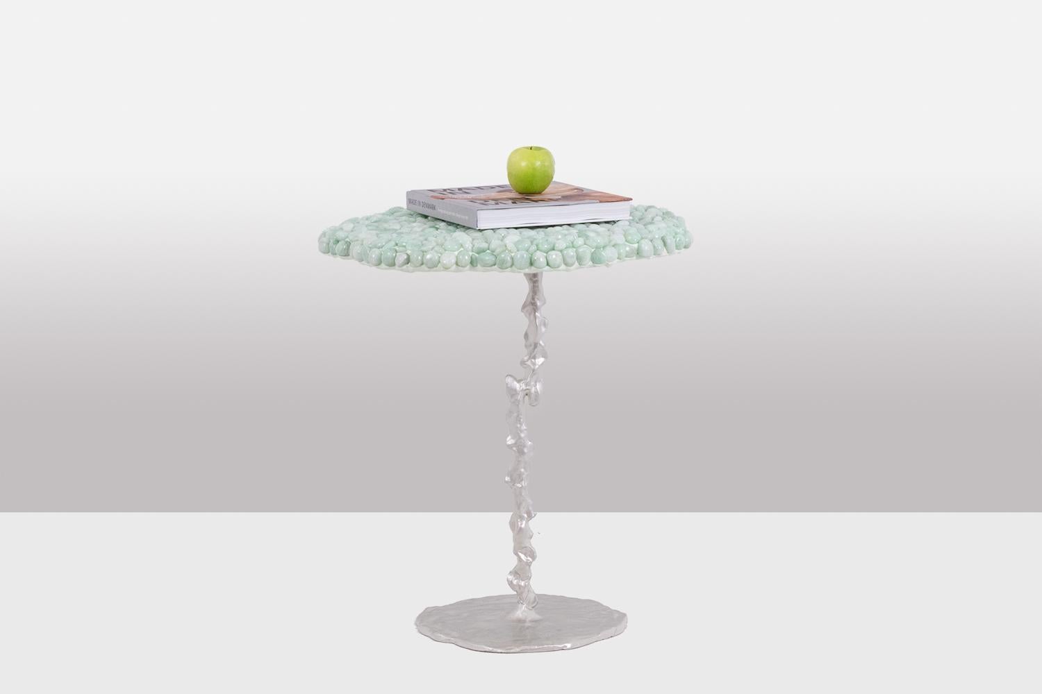 French Decorative pedestal table and semi-precious stones. Contemporary work. For Sale