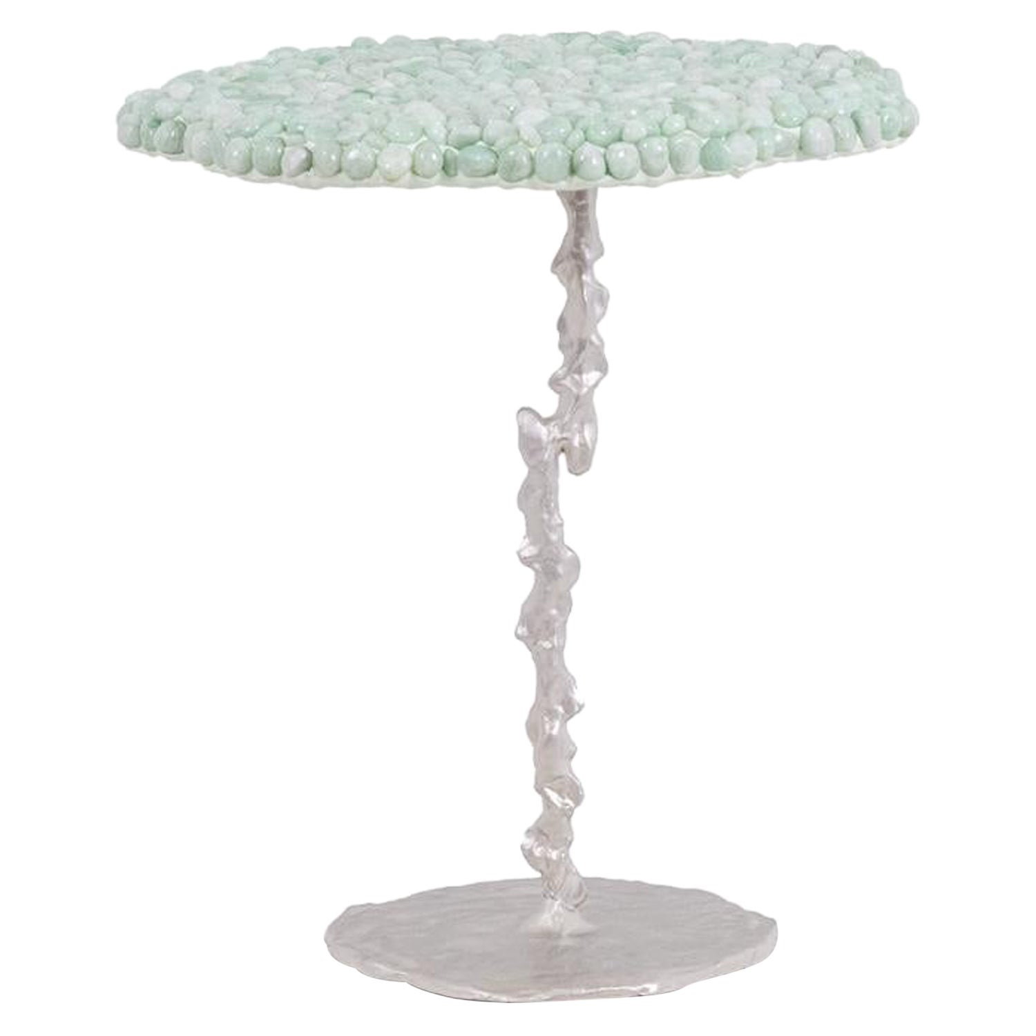 Decorative pedestal table and semi-precious stones. Contemporary work.