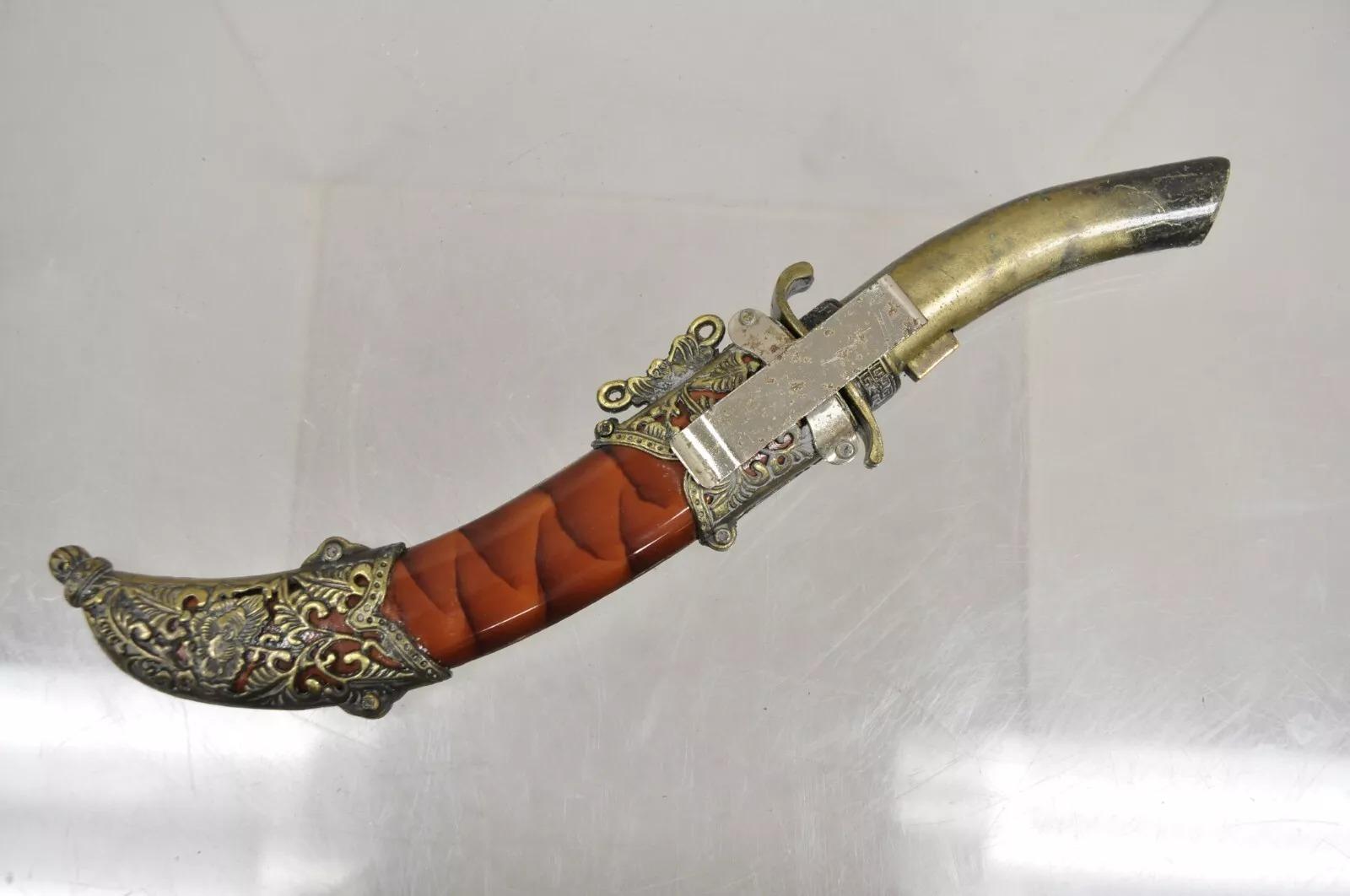 Decorative Persian Arab Decorative Metal Dagger Knife in Sheath. Circa Late 20th Century. Measurements: 11.5