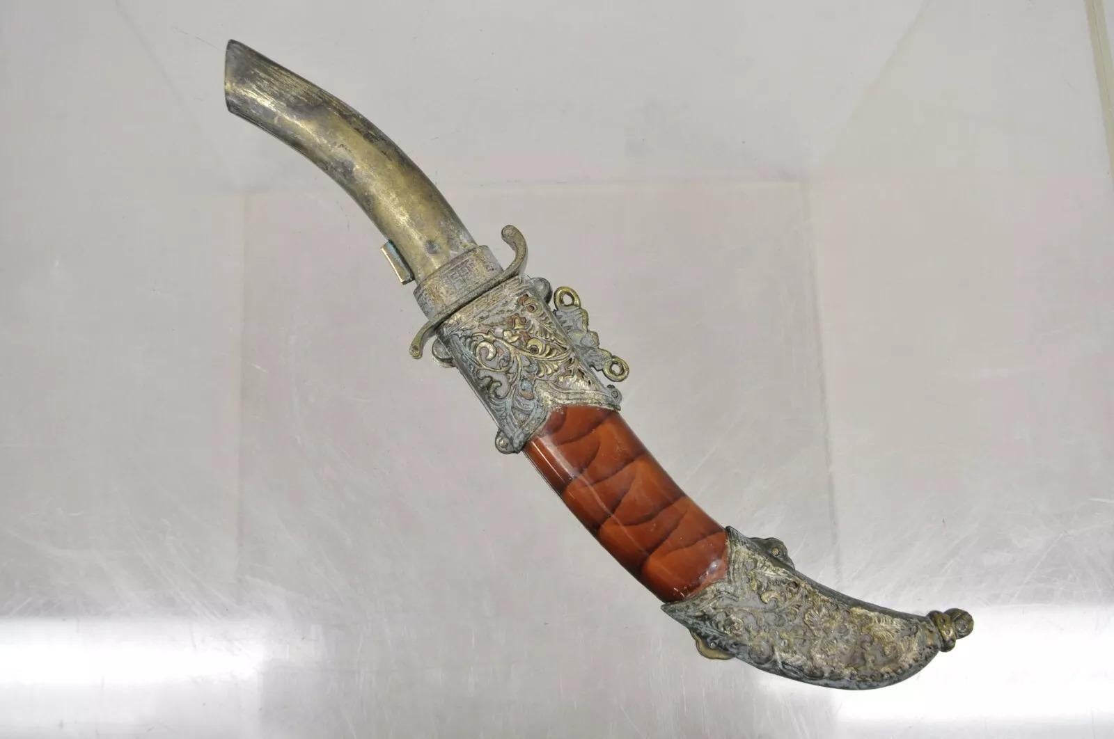 20th Century Decorative Persian Arab Decorative Metal Dagger Knife in Sheath
