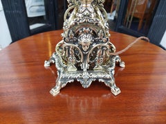 Decorative Pierced Brass Table Oil Lamp - converted to electric