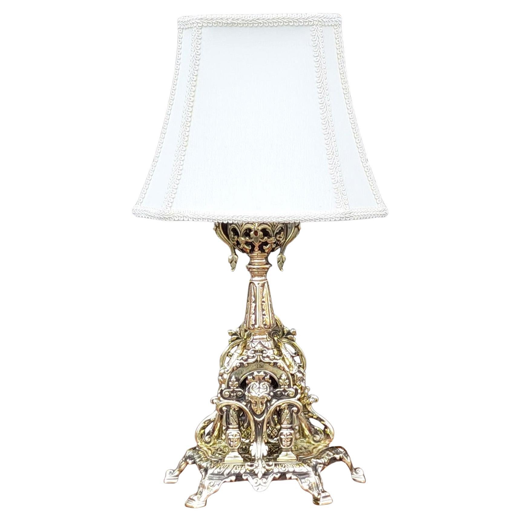 Decorative Pierced Brass Table Oil Lamp - converted to electric