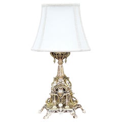 Decorative Pierced Brass Table Oil Lamp - converted to electric