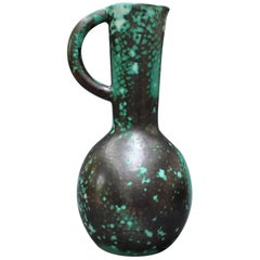 Vintage Decorative Pillar Design Green and Black Pitcher by Primavera, circa 1930s