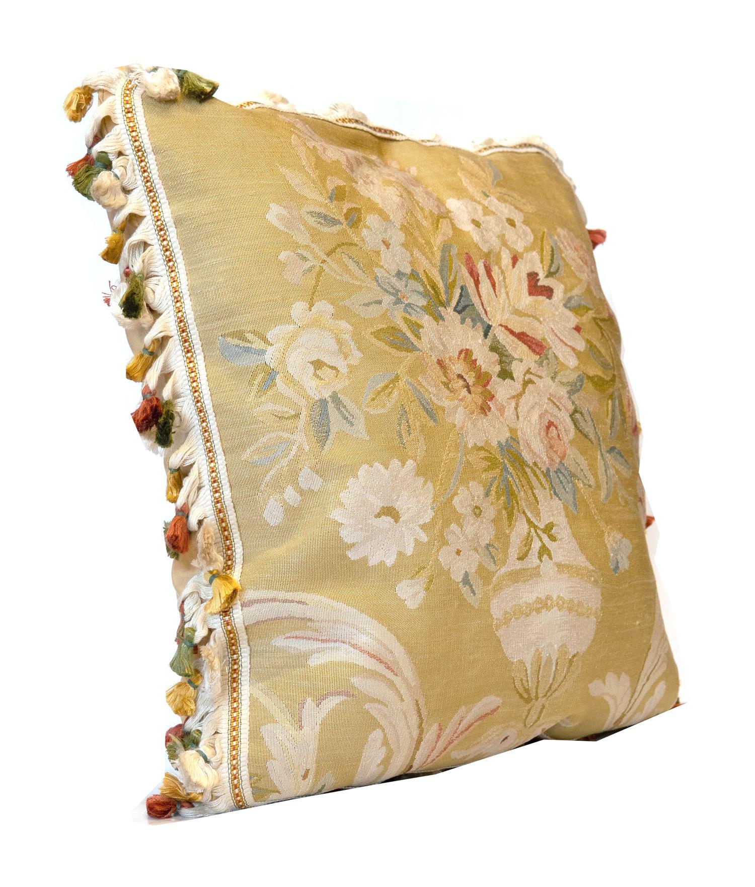 Antique rug vintage pillowcase zipper cushion handmade Aubusson pillow cover, view one of the most comprehensive collections of the decorative pillow, handmade throw pillow cover of traditional French Aubusson rugs, pure silk cushions cover with