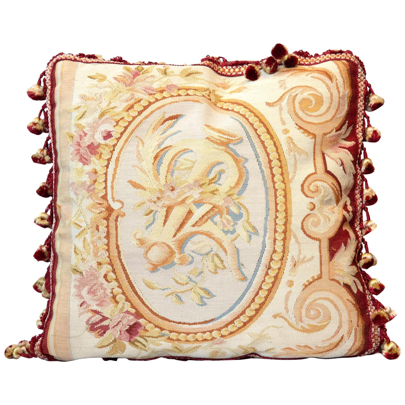 Decorative Pillows, Vintage French Style Aubusson Style Pillow Cushion Cover For Sale