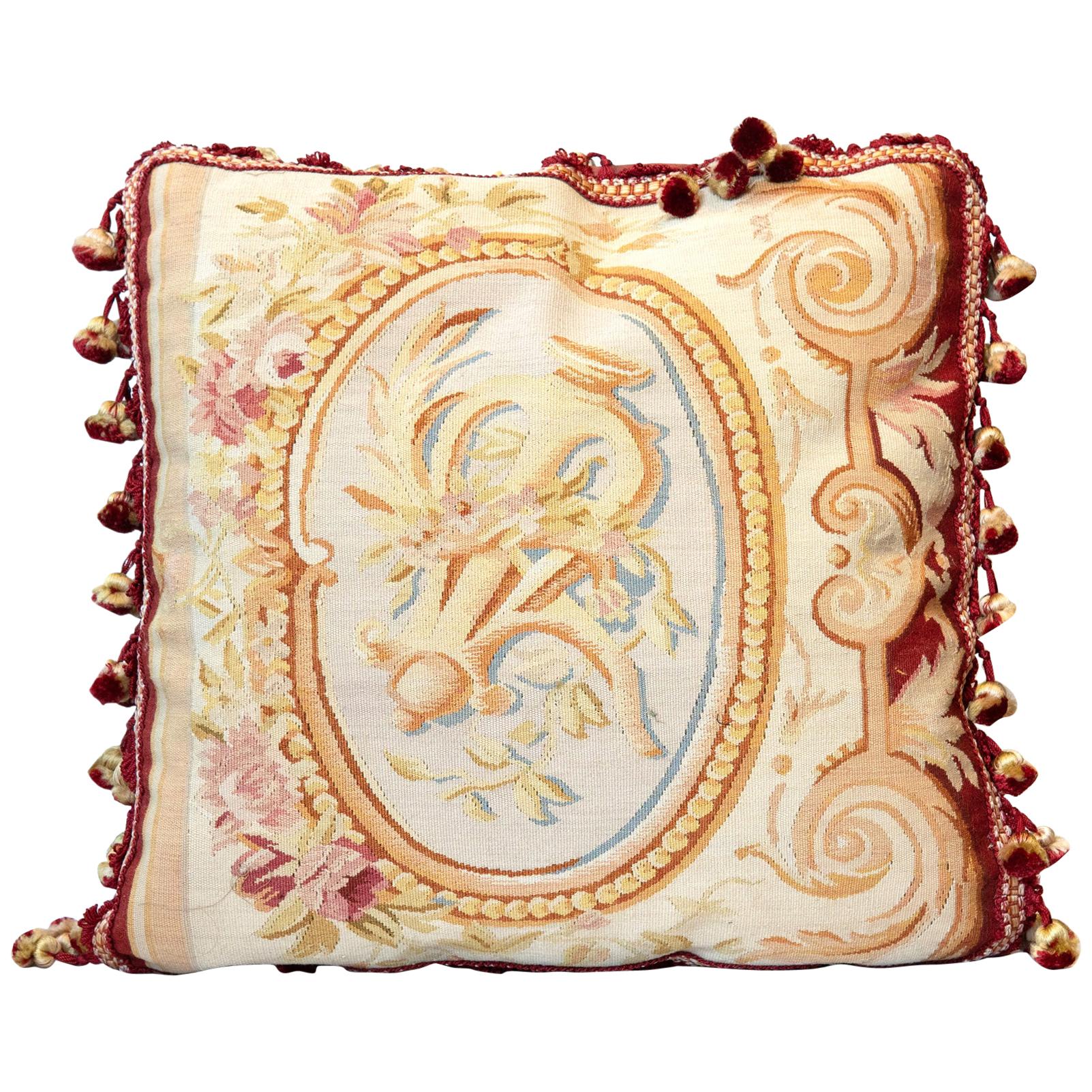 Coussins décoratifs, couverture de coussin vintage de style Aubusson français en vente