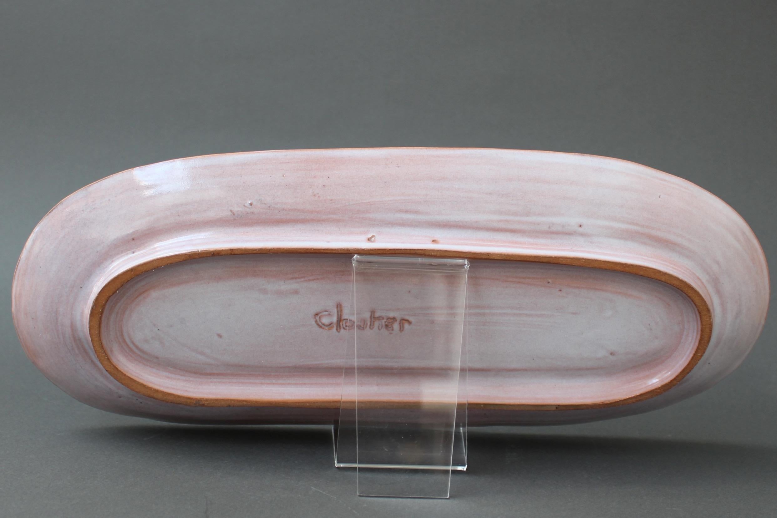 Decorative Pink Ceramic Tray by Frères Cloutier with Bird and Tree Motif, 1970s 1