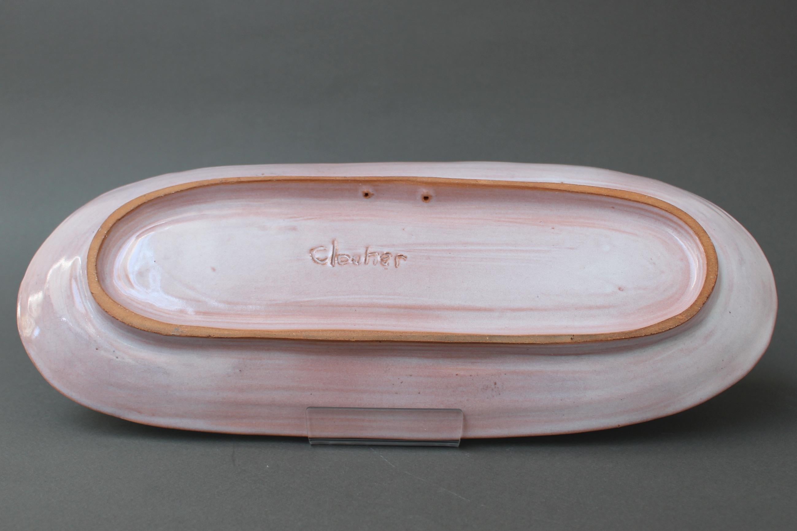 Decorative Pink Ceramic Tray by Frères Cloutier with Bird and Tree Motif, 1970s 3