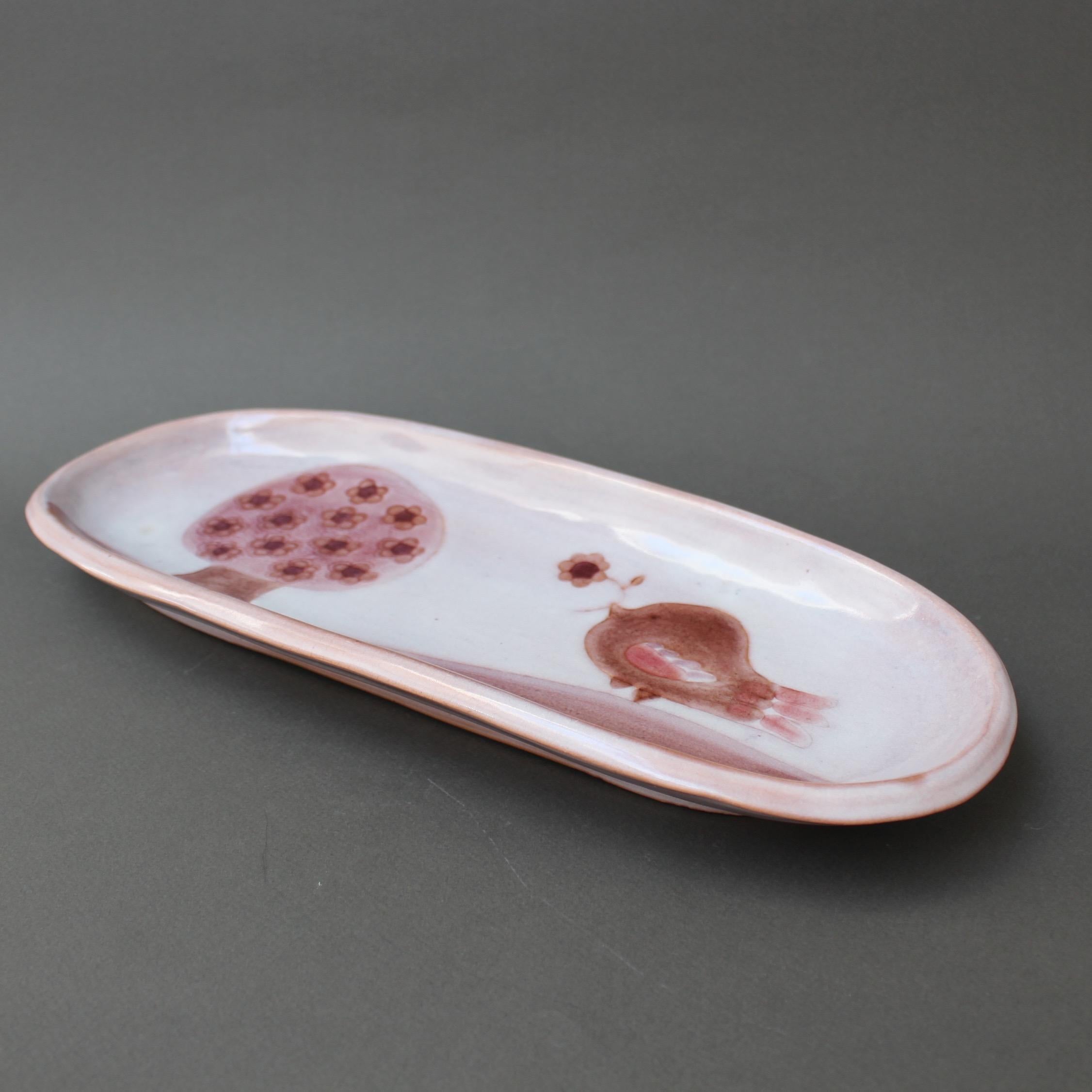 Decorative Pink Ceramic Tray by Frères Cloutier with Bird and Tree Motif, 1970s 4
