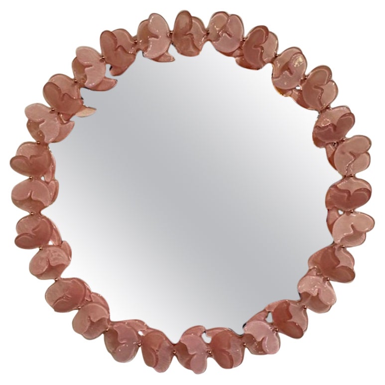 Decorative Pink Murano Glass Butterfly MIrror For Sale