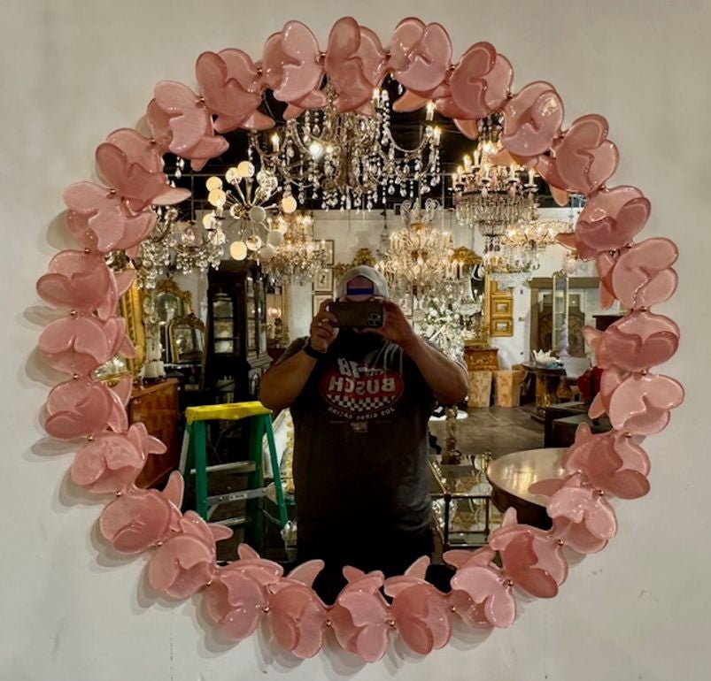 Decorative Pink Murano Glass Butterfly MIrror