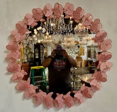 Decorative Pink Murano Glass Butterfly MIrror