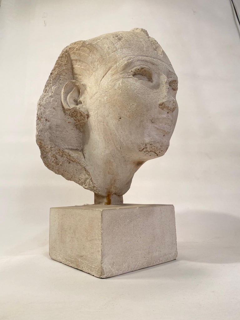 Large decorative plaster cast of a pharaohs head by Austin Productions. Austin Productions was famous for making plaster or resin cast reproductions of famous sculpture, antiquities and other works of art. Circa 1960. Good overall condition with